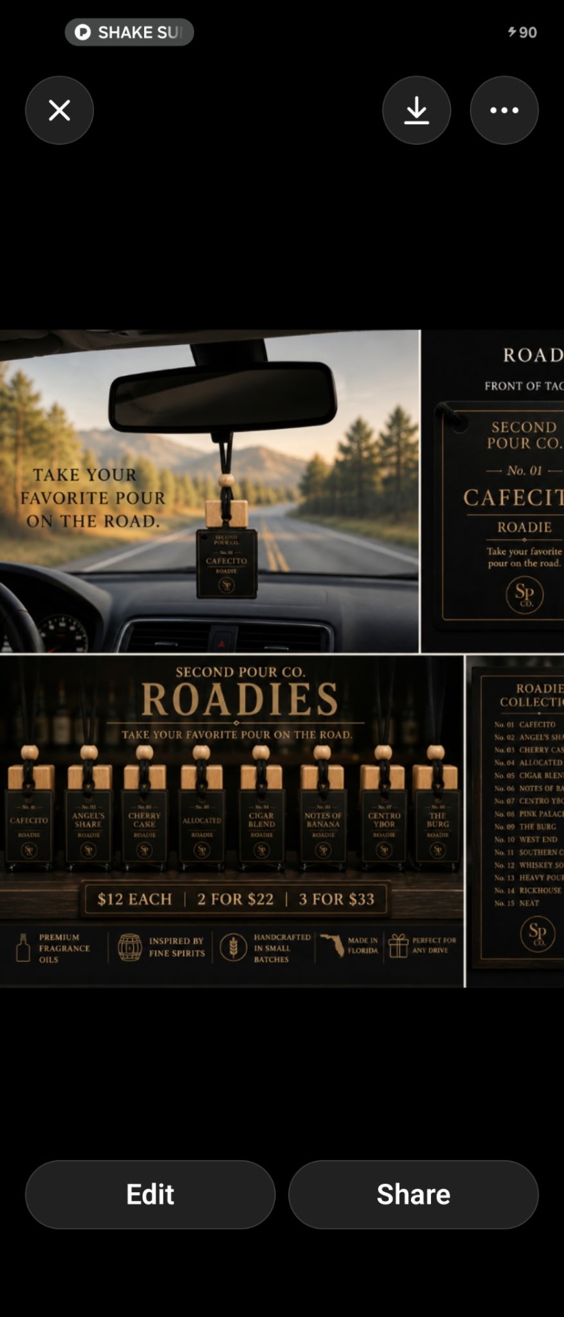 Second Pour Co. Roadies collection — car diffusers in signature scents